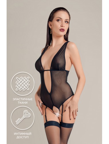 Эротическое боди waname apparel exility с пажами для чулок черное 50-52