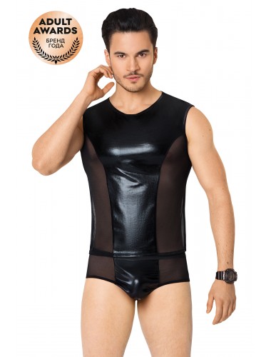 Костюм сетка wetlook мужской softline: майка шорты чёрный xl