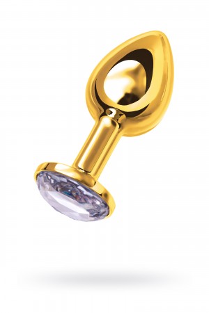 Анальная втулка с кристаллом medium gold прозрачный 8 см