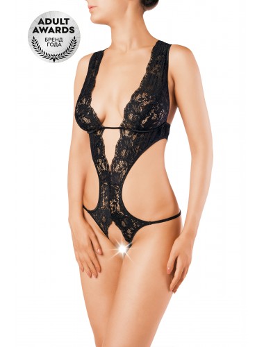 Эротическое боди erolanta lingerie collection с глубоким декольте кружевное черное 42-44